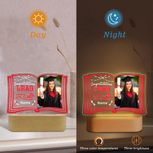 UUBAO Custom Night Light with Photo Name 2025 Personalized Graduation Led Lamp for Women Man Gifts for College High School (Red)