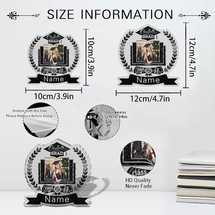UUBAO Customized Graduation Plaque with Single Picture Custom Picture 2025 Congrats Grad Crystal Desktop Farewell Keepsake Gift (Black and Silver)