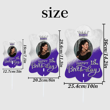 UUBAO Custom Happy Birthday Face Cutout Fans Personalized Photo Prop Signs for Birthday Party(Purple and Silver)