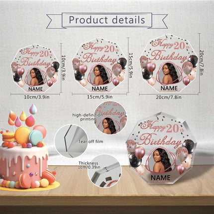 UUBAO Custom Happy Birthday Acrylic Plaque Desktop with Photo Personalized  Birthday Gift Ideas Keepsake Paperweight Sign(Pink)