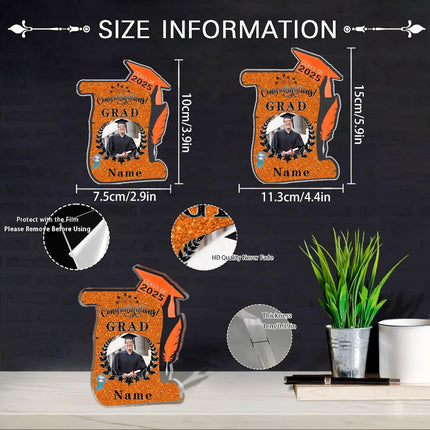 UUBAO Personalized Graduation Gift Class of 2025 Desk Paperweight Farewell Memorial Decorative Signs Plaques with Photo (Orange)