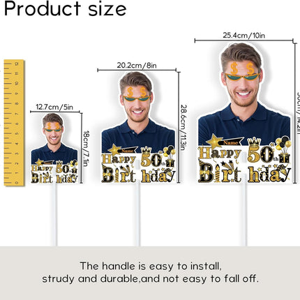 UUBAO Personalized Double Sided Happy Birthday Photo Prop Face Fan Customized Birthday Fun Supplies(Black and Gold)