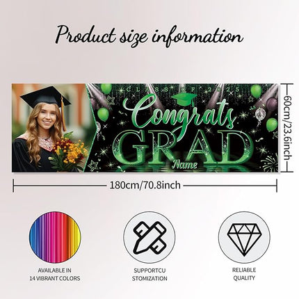 UUBAO Custom Graduation Party Decorations Personalization Banner Class of 2025 Backdrop (Dark Green）