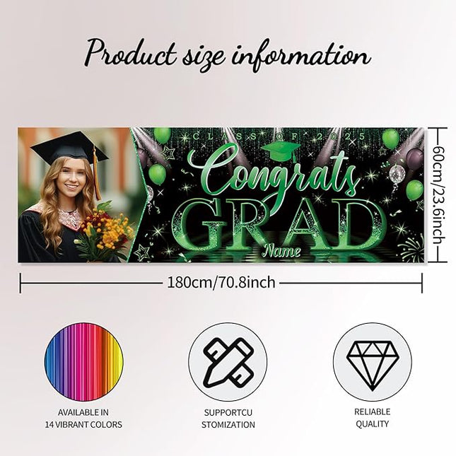 UUBAO Custom Graduation Party Decorations Personalization Banner Class of 2025 Backdrop (Dark Green）
