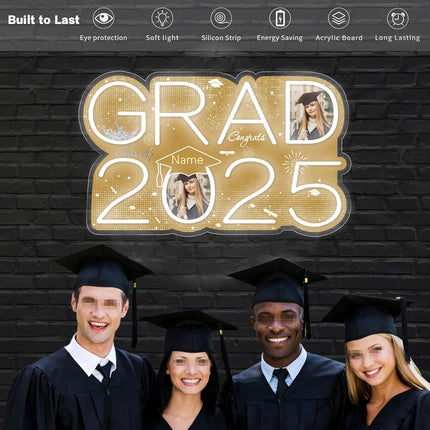 UUBAO Personalized Graduation Gift Neon Signs Congrats Grad LED Light Signs with Photo 2025 Party Backdrop Light Sign Decor (Champagne)