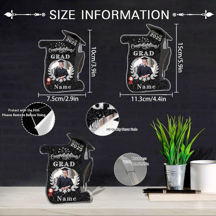 UUBAO Personalized Graduation Gift Class of 2025 Desk Paperweight Farewell Memorial Decorative Signs Plaques with Photo (Black and Silver)