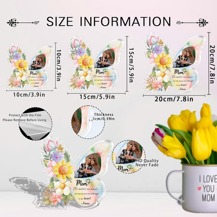 UUBAO Custom Mother‘s Day Personalized Acrylic Plaque with Photos Name Gifts for Mom (Butterfly)