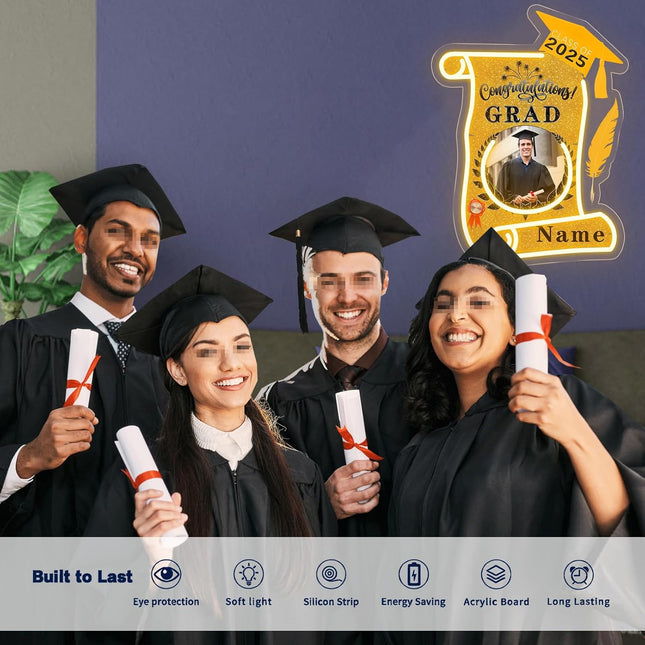 UUBAO Custom Graduation Gift LED Neon Signs Class of 2025 Personalized Photo Congrats Grad USB Powered (Yellow)