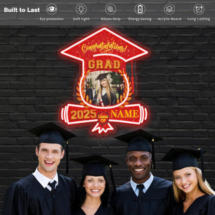 UUBAO Custom Graduation Gift LED Neon Signs Class of 2025 Personalized Photo Congrats Grad USB Powered (Red)