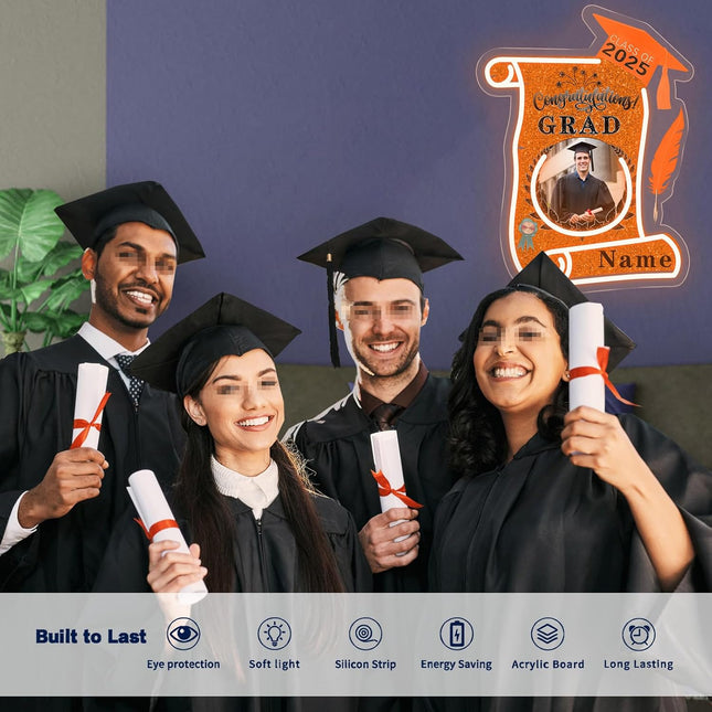 UUBAO Custom Graduation Gift LED Neon Signs Class of 2025 Personalized Photo Congrats Grad USB Powered (Orange)