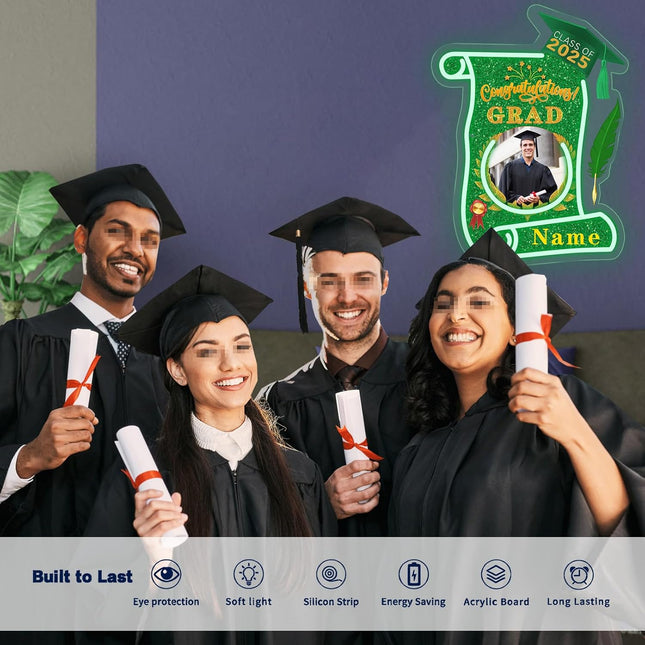 UUBAO Custom Graduation Gift LED Neon Signs Class of 2025 Personalized Photo Congrats Grad USB Powered (Dark Green)