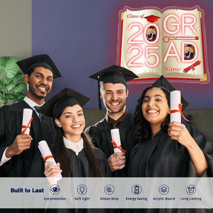 UUBAO Personalized Graduation Gift Neon Signs Congrats Grad LED Light Signs with Photo 2025 Party Backdrop Light Sign Decor (Red)