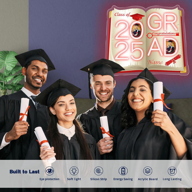 UUBAO Personalized Graduation Gift Neon Signs Congrats Grad LED Light Signs with Photo 2025 Party Backdrop Light Sign Decor (Red)