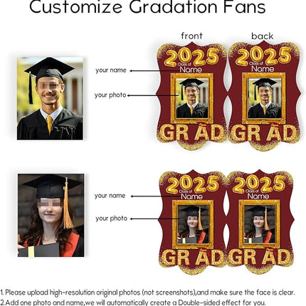UUBAO Personalized Graduation Double Sided Face Fan Class of 2025 Customized Graduation Head Face Cutout with Handle Fun Photo Prop Supplies(Maroon)
