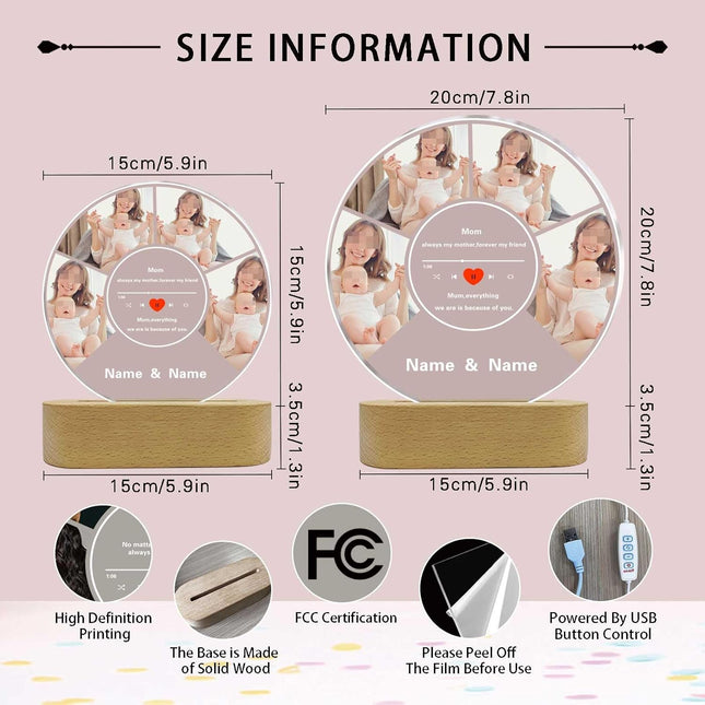 UUBAO Customized Acrylic Night Light Gifts Personalized Mother's Day Gifts Gifts for Mom