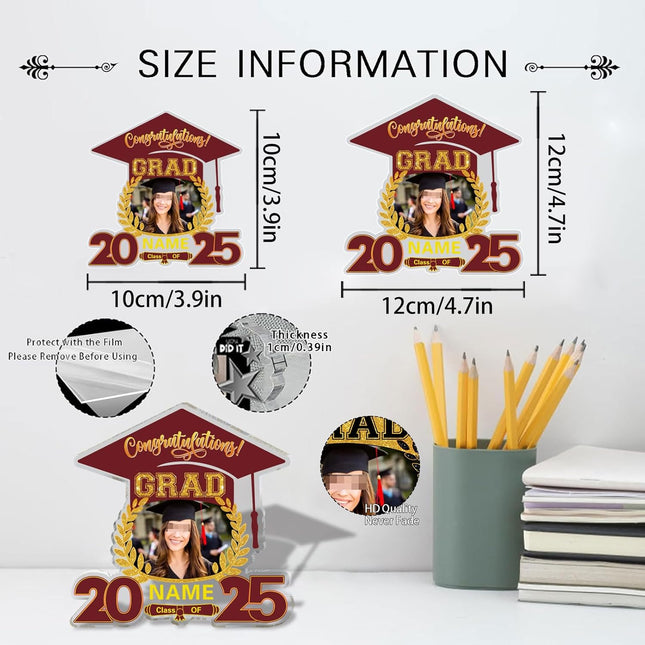 UUBAO Customized Graduation Plaque with Photo Crystal Desktop Keepsake Gift (Maroon)