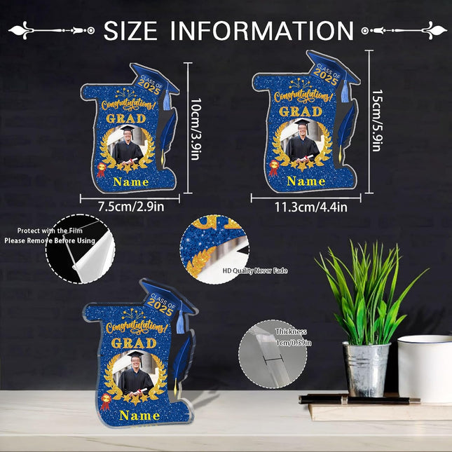 UUBAO Personalized Graduation Gift Class of 2025 Desk Paperweight Farewell Memorial Decorative Signs Plaques with Photo (Blue and Gold)