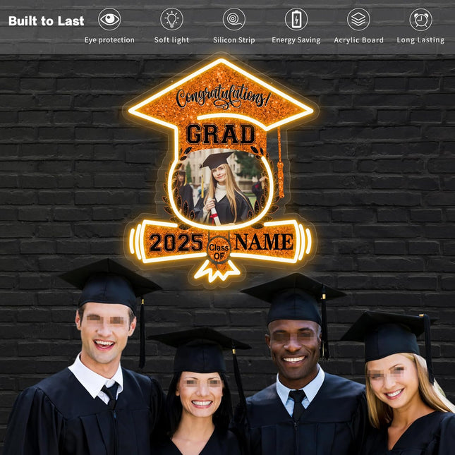 UUBAO Custom Graduation Gift LED Neon Signs Class of 2025 Personalized Photo Congrats Grad USB Powered (Orange)