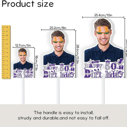 UUBAO Personalized Double Sided Happy Birthday Photo Prop Face Fan Customized Birthday Fun Supplies(Purple and Silver)