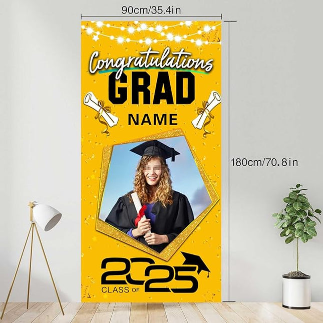 UUBAO Custom Graduation Party Decorations Personalization Banner Class of 2025 Backdrop Door Cover (Yellow)