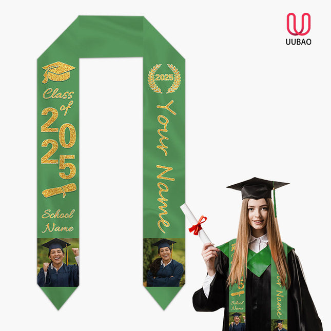 UUBAO Personalized Photo Name Graduation Shawl Custom Multi-color Option Graduation Stole Class Of 2025 Honor Shoulder Strap Decoration (Dark Green)