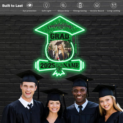UUBAO Custom Graduation Gift LED Neon Signs Class of 2025 Personalized Photo Congrats Grad USB Powered (Dark Green)
