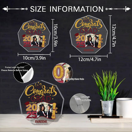 UUBAO Personalized Graduation Gift Class of 2025 Desk Paperweight Farewell Memorial Decorative Signs Plaques with Photo (Maroon)