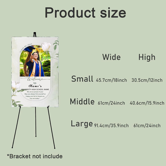 UUBAO Customized Welcome Sign for Graduation Party Personalized Acrylic Sign with Photo Name Class of 2025 Graduation Decor(White Flower)