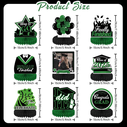 UUBAO 9 PCS Custom Graduation Party Honeycomb Centerpieces Class of 2025 Congrats Grad Decorations Congratulate Graduation Table Toppers for Graduation Party Favor Supplies (Dark Green)