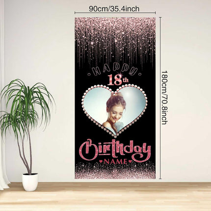 UUBAO Custom Happy Birthday Door Banner Backdrop Birthday Decorations Party Supplies for Women Men(Pink)