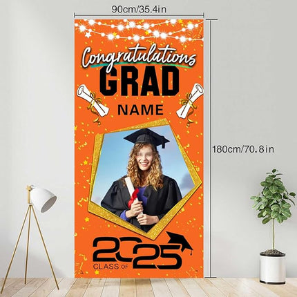 UUBAO Custom Graduation Party Decorations Personalization Banner Class of 2025 Backdrop Door Cover (Orange)