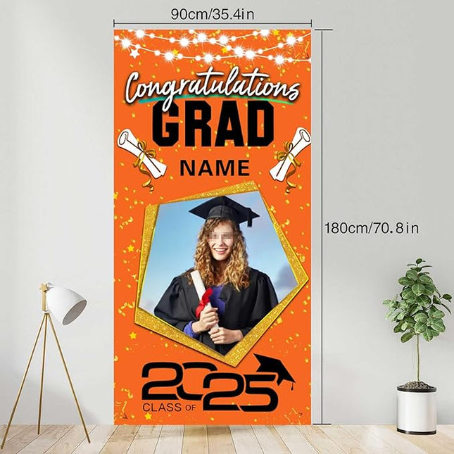 UUBAO Custom Graduation Party Decorations Personalization Banner Class of 2025 Backdrop Door Cover (Orange)