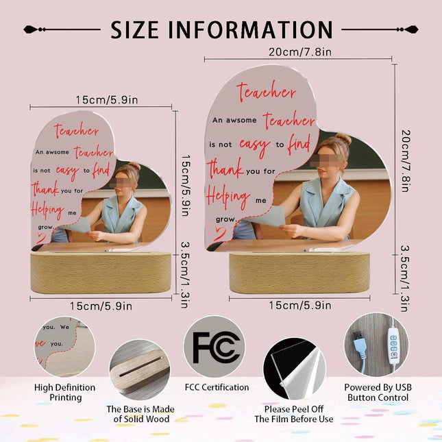 UUBAO Customized Acrylic Night Light Gifts Personalized Lamp Anniversary Custom Photo Gifts for Teacher