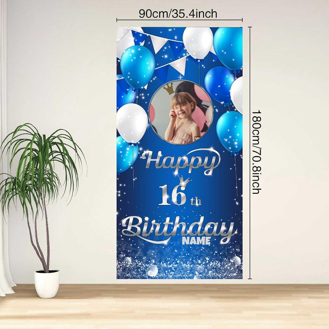 UUBAO Custom Happy Birthday Door Banner Backdrop Birthday Decorations Party Supplies for Women Men(Navy Blue)