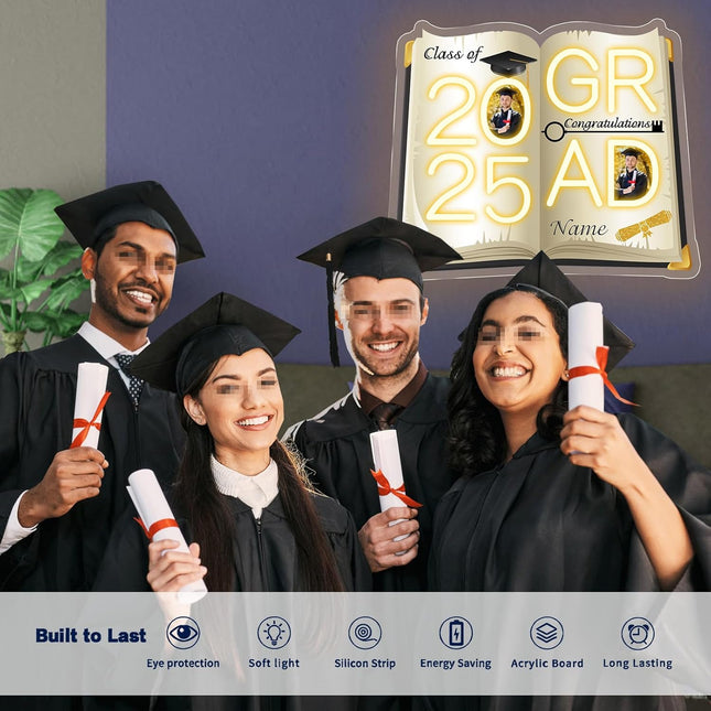 UUBAO Personalized Graduation Gift Neon Signs Congrats Grad LED Light Signs with Photo 2025 Party Backdrop Light Sign Decor (Yellow)