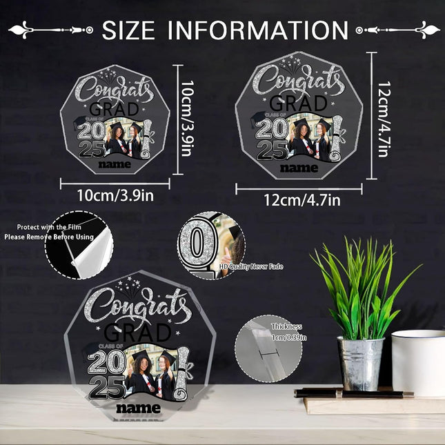 UUBAO Personalized Graduation Gift Class of 2025 Desk Paperweight Farewell Memorial Decorative Signs Plaques with Photo (Black and Silver)