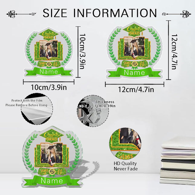 UUBAO Customized Graduation Plaque with Single Picture Custom Picture 2025 Congrats Grad Crystal Desktop Farewell Keepsake Gift (Light Green)
