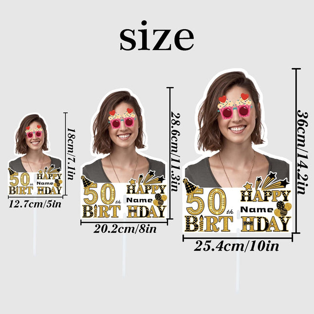 UUBAO Custom Happy Birthday Face Cutout Fans Personalized Photo Prop Signs for Birthday Party(Black and Gold)