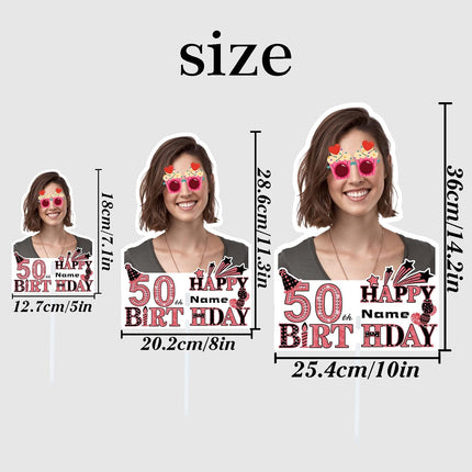 UUBAO Custom Happy Birthday Face Cutout Fans Personalized Photo Prop Signs for Birthday Party(Black and Rose Gold)