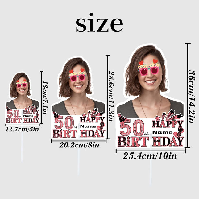 UUBAO Custom Happy Birthday Face Cutout Fans Personalized Photo Prop Signs for Birthday Party(Black and Rose Gold)