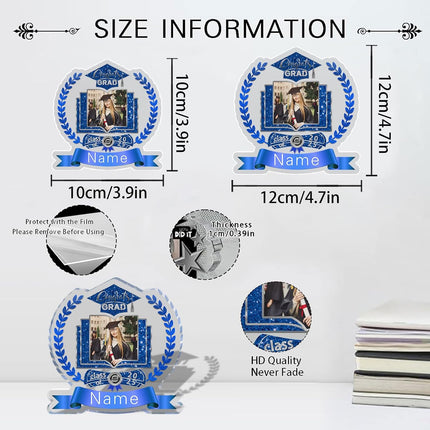 UUBAO Customized Graduation Plaque with Single Picture Custom Picture 2025 Congrats Grad Crystal Desktop Farewell Keepsake Gift (Blue and Silver)