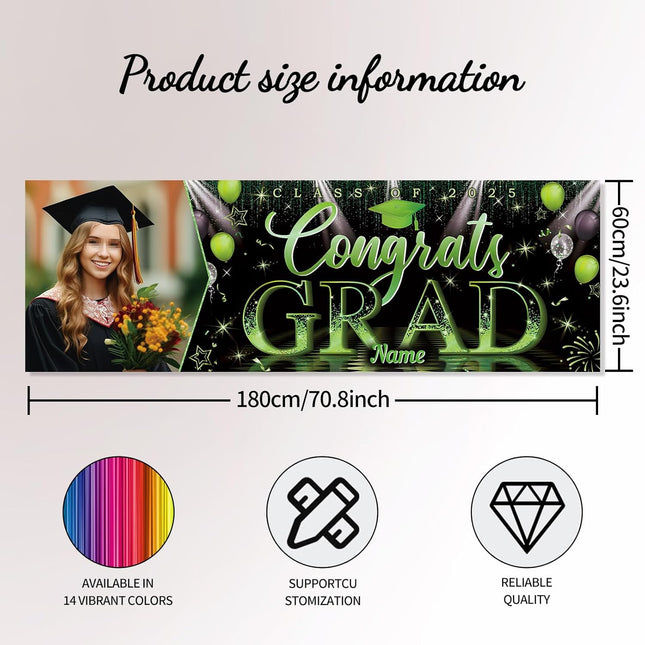 UUBAO Custom Graduation Party Decorations Personalization Banner Class of 2025 Backdrop (Light Green）