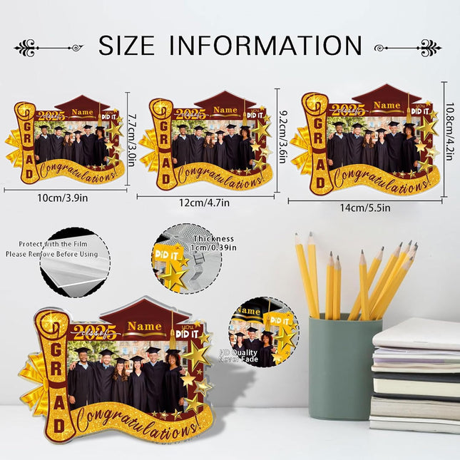 UUBAO Customized Graduation Plaque with Photo Crystal Desktop Keepsake Gift (Maroon)