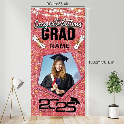 UUBAO Custom Graduation Party Decorations Personalization Banner Class of 2025 Backdrop Door Cover (Pink)