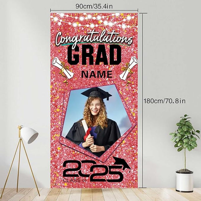 UUBAO Custom Graduation Party Decorations Personalization Banner Class of 2025 Backdrop Door Cover (Pink)