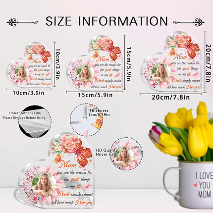 UUBAO Custom Mother’s Day Personalized Acrylic Plaque with Photos Name Gifts for Mom (Flower Heart)