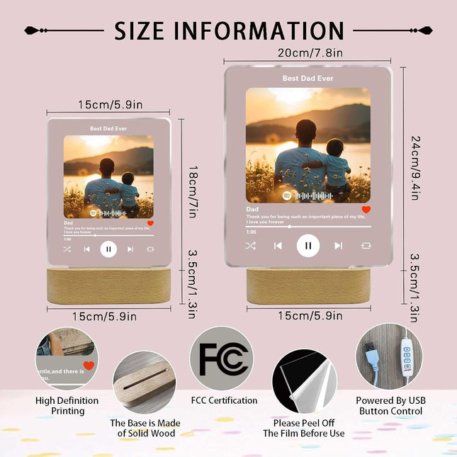 UUBAO Customized Acrylic LED Night Light Lamp Personalized Father's Day Gifts Custom Photo Gifts for Dad