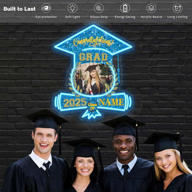 UUBAO Custom Graduation Gift LED Neon Signs Class of 2025 Personalized Photo Congrats Grad USB Powered (Sky Blue)