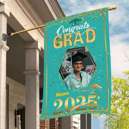 UUBAO Custom Graduation Garden Flag with Photo Class of 2025 Congrats Grad Double Sided Yard Flag Decorative Gifts (Peacock Blue)