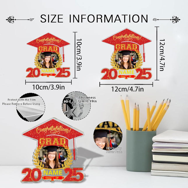 UUBAO Customized Graduation Plaque with Photo Crystal Desktop Keepsake Gift (Red)